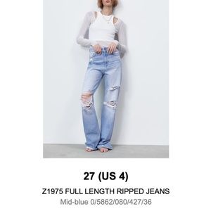 Zara Z1975 FULL LENGTH RIPPED JEANS
